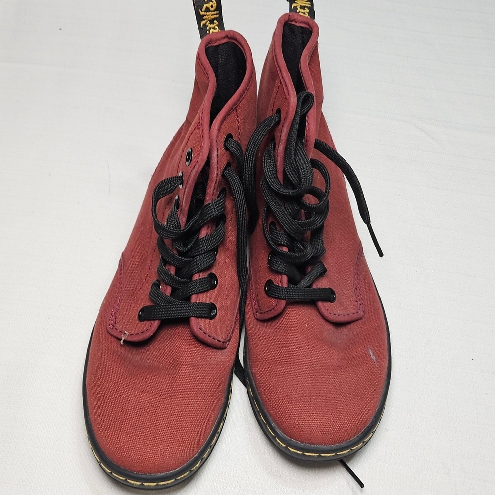 Dr Martens Shoreditch Burgundy Canvas Lace Up Ankle Boots Women's Size 6 US‎